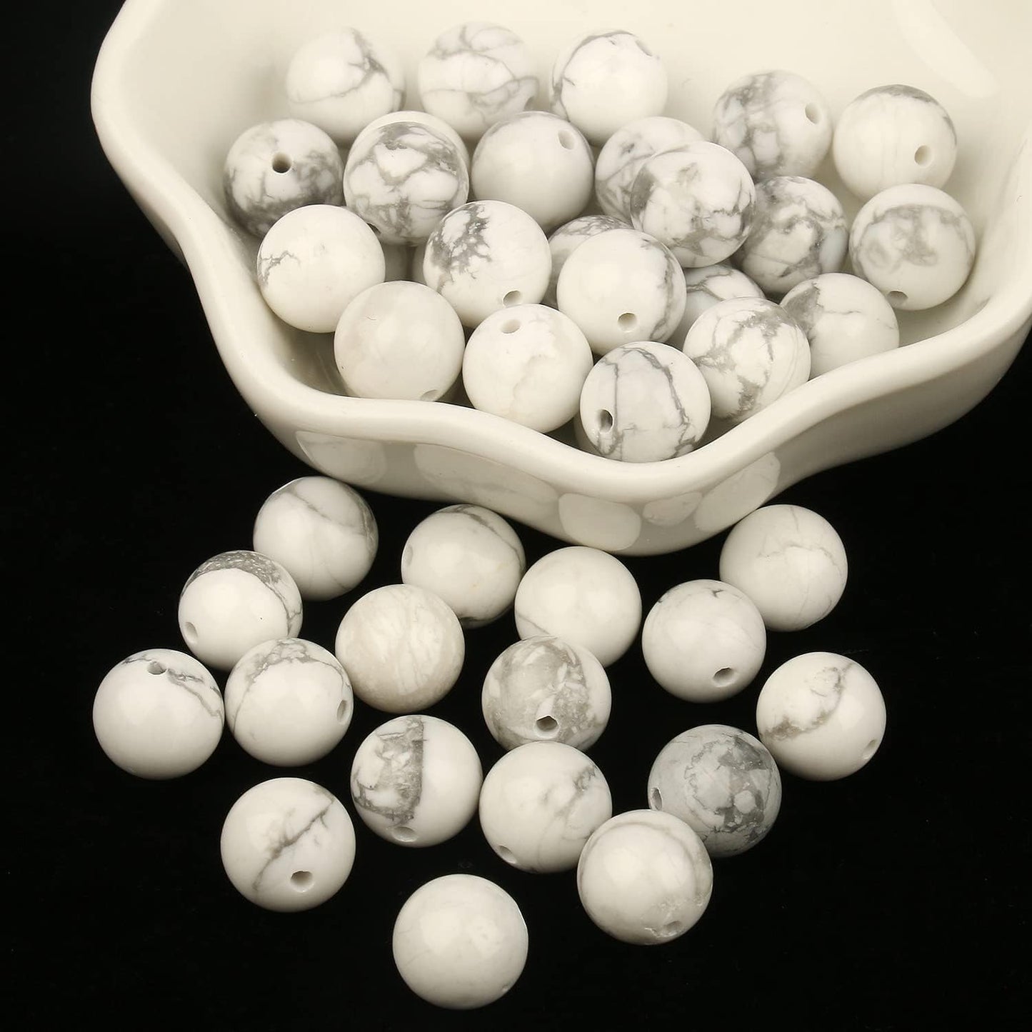 About 60pcs 6mm Natural Stone Beads White Howlite Beads Crystal Gemstone for Jewelry Making, DIY Bracelet Necklace