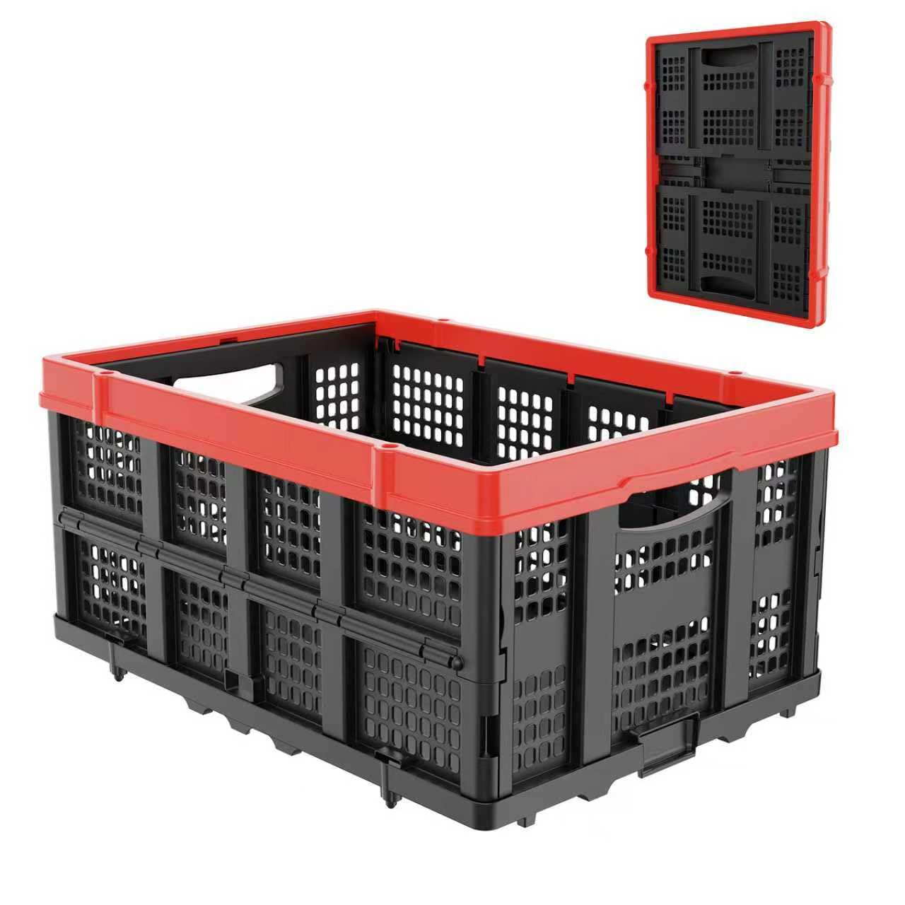 TOLRET 49L Collapsible Crate, Milk Crate for Storage, Foldable Storage Crate, Stackable Crate for Organizing for Home, Shopping, Camping, School, Office, Warehouse, Red