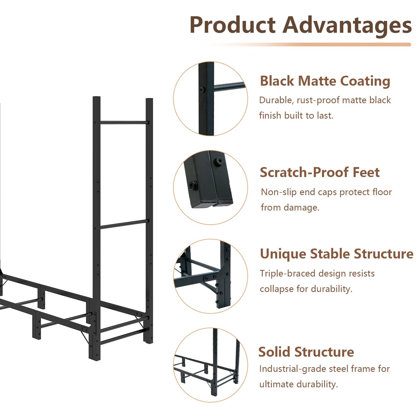 C-Hopetree 4Ft Outdoor Indoor Firewood Rack, Adjustable Metal Log Holder for Fireplace, Heavy Duty Wood Pile Storage Organizer Stacker Stand, Black
