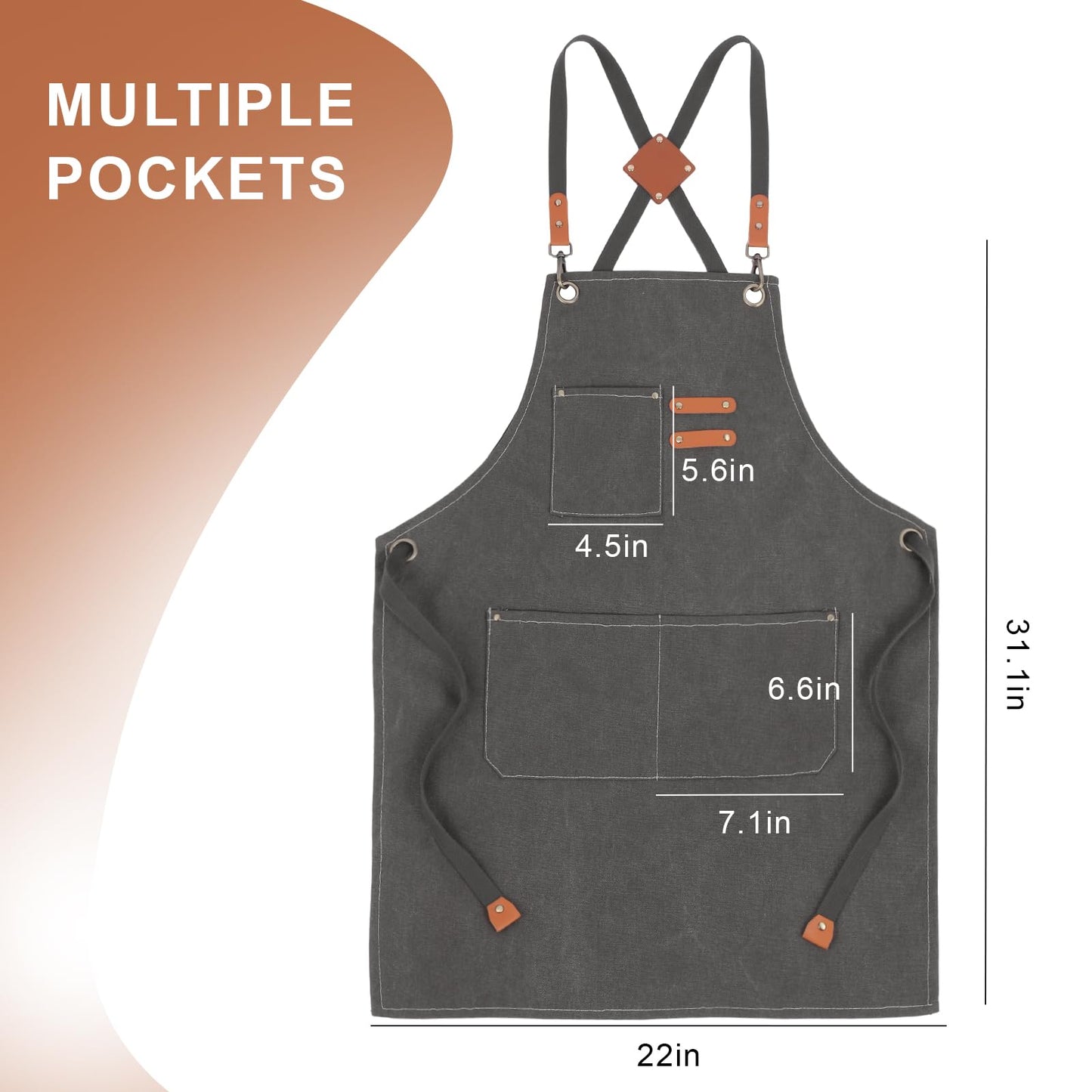 Rtcimoic Men's & Women's Work Aprons, With Pockets, For Bartenders, Hairdressers, Florists, Chefs, Gardeners, Gardening Apron, Waiters, Canvas Apron With Adjustable Straps (Dark Grey)