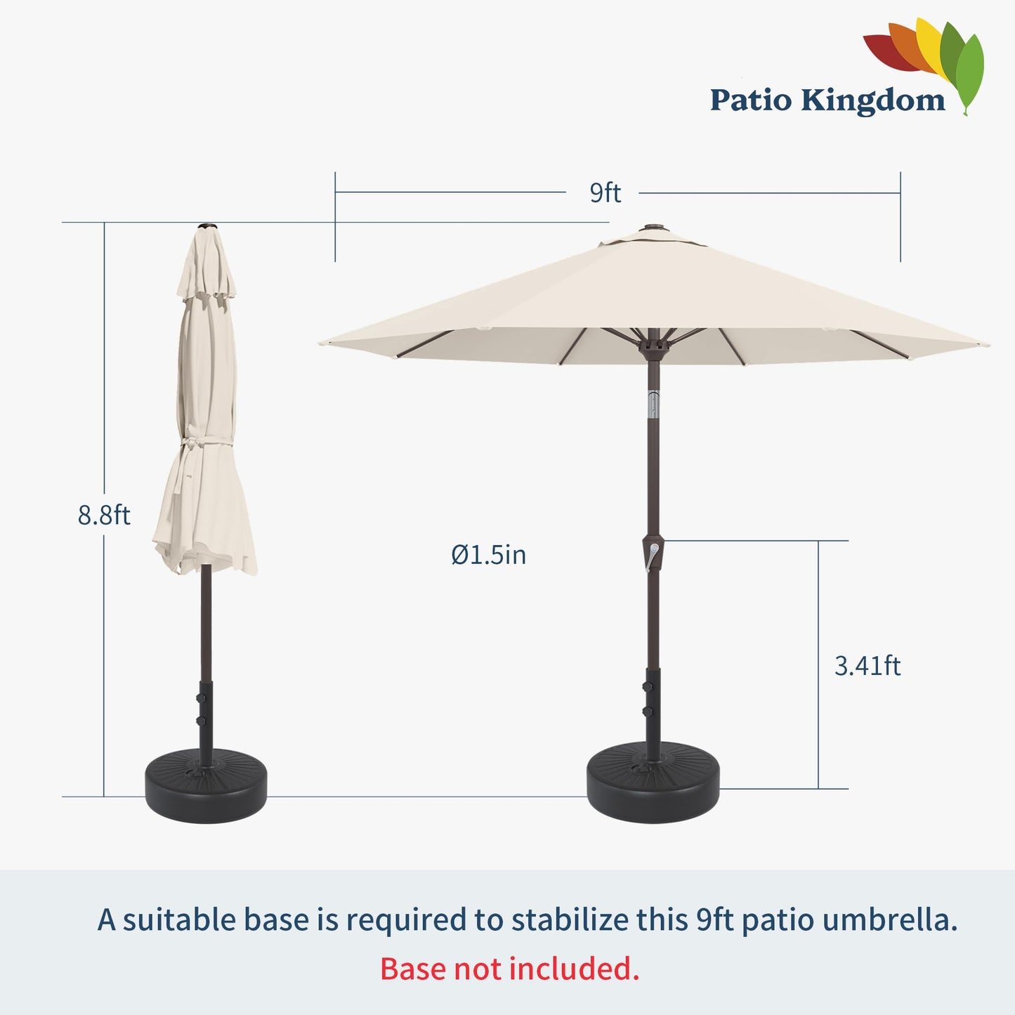 Patio Kingdom 9FT Patio Umbrella Outdoor Table Umbrella w/Push Button Tilt and Crank, 8 Sturdy Ribs, UV Resistant Waterproof Market Umbrella for Pool, Deck, Backyard, Garden, Creamy White