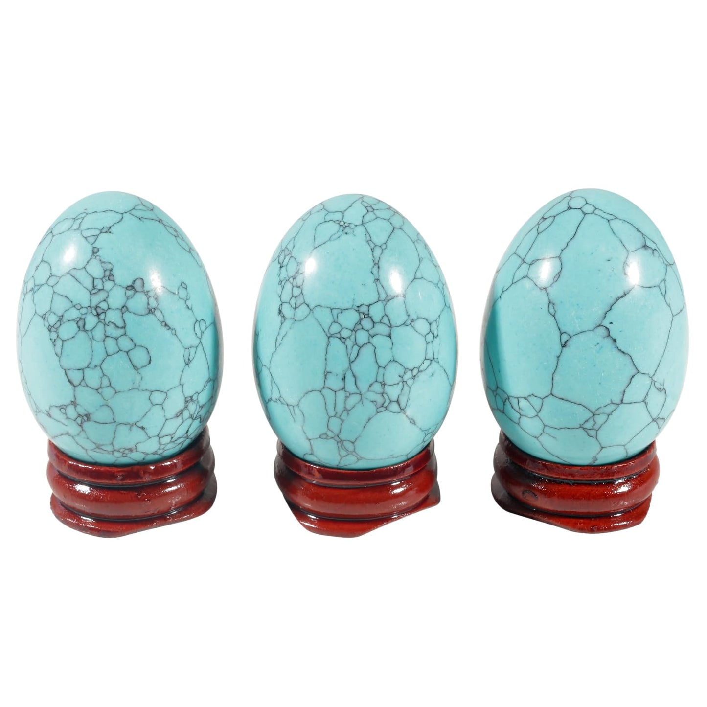 Casaper 2" Green Howlite Turquoise Egg with Wood Stand for Home Decoration, Polished Crystal Pocket Palm Sphere Fengshui Figurines Healing Reiki