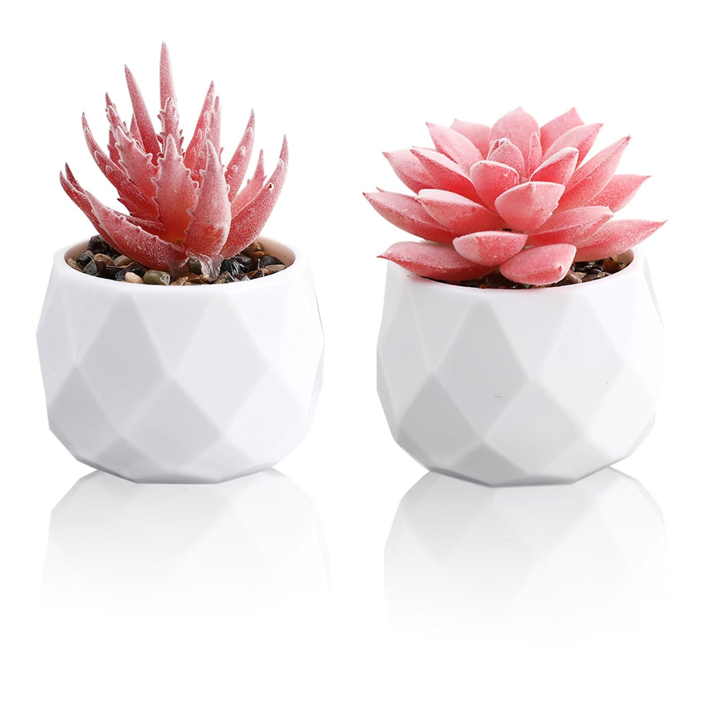 HVEST 2 Pcs Succulents Plants Artificial with Pot Small Fake Potted Plants Artificial Decor Pink Faux Plants for Living Room Bedroom Office Desk Bookshelf Bathroom Decor Artificial Plants