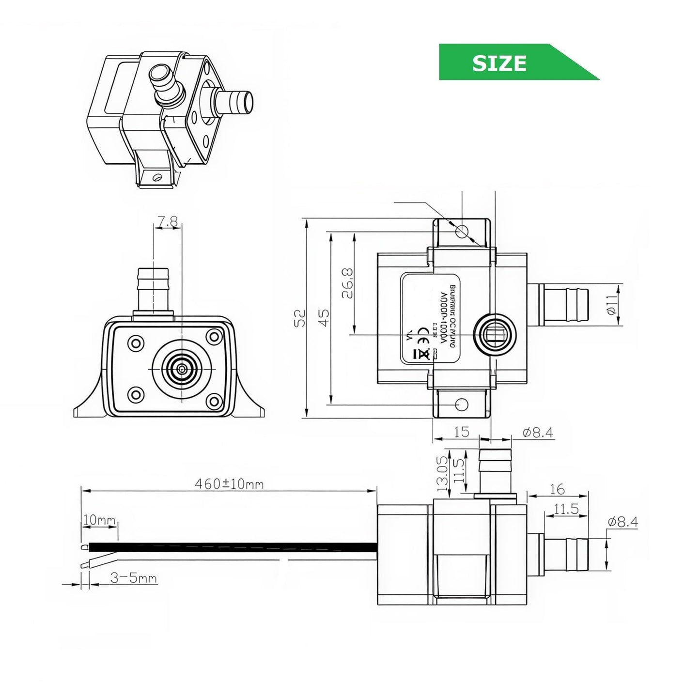 12V DC 63 GPH Water Pump, Aideepen 3M 12v Small Water Pump 240L/ H submersible Brushless Motor for Aquariums, Fish Tank, Pond, Fountains(2-PACK)