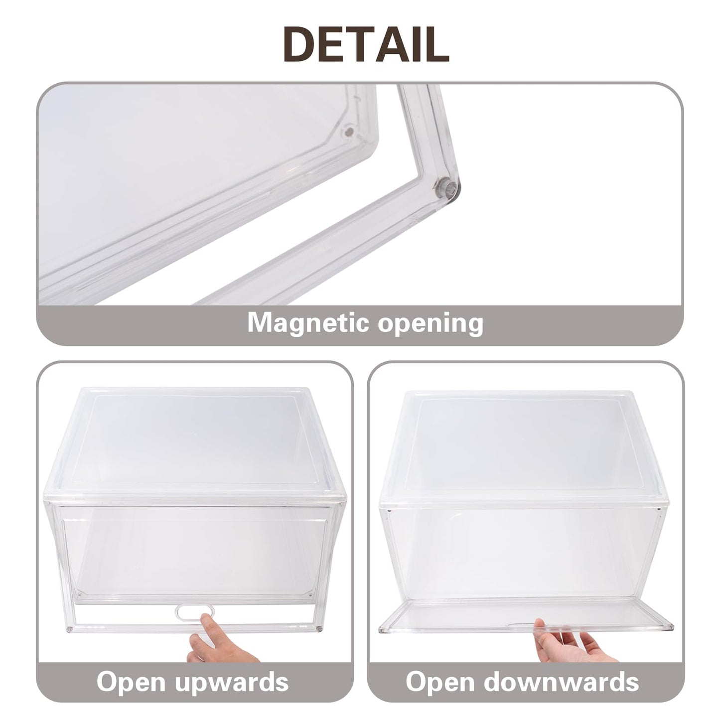 Clear Book Organizer Box, Stackable Plastic Bookcase with Magnetic Door, Multifunctional Storage Showcase for Book, Magazine, Shoes, Handbags, Doll (14.1 x 10.35 x 8.07 Inch, 1 Pack)