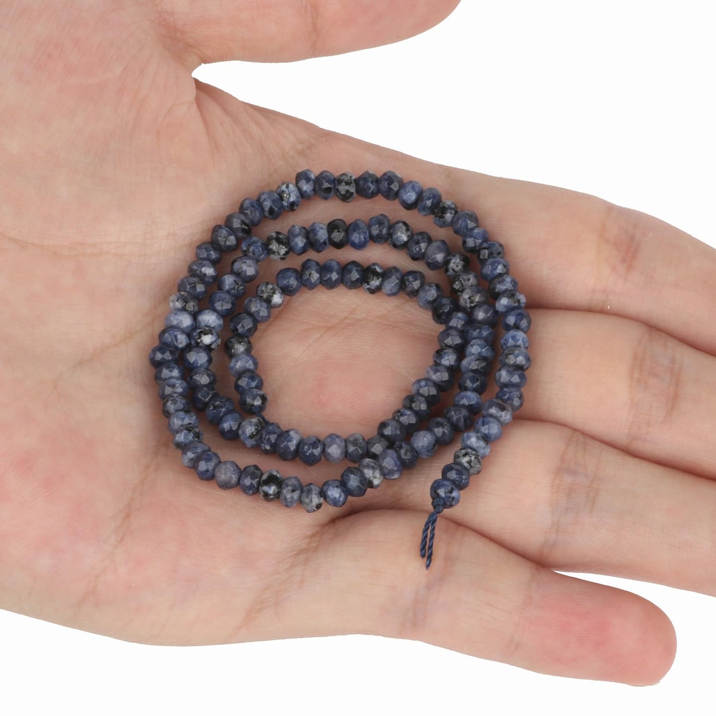 2 String 220PCS 3x5mm Natural Blue Color Speckled Beads for Jewelry Making, Songxi Facted Loose Gemstone Beads for DIY Bracelet Necklace Making Supplies with Energy Healing Chakra Power