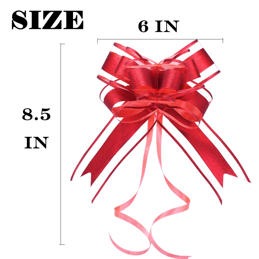 WEWILUCK Gift Bows for Presents, Bulk Red Brushed Glitter Pull Bows for Gifts, Christmas, Valentine's Day, Mother's Day, Holiday Decorations, DIY(6 Inches, 8 PCS)
