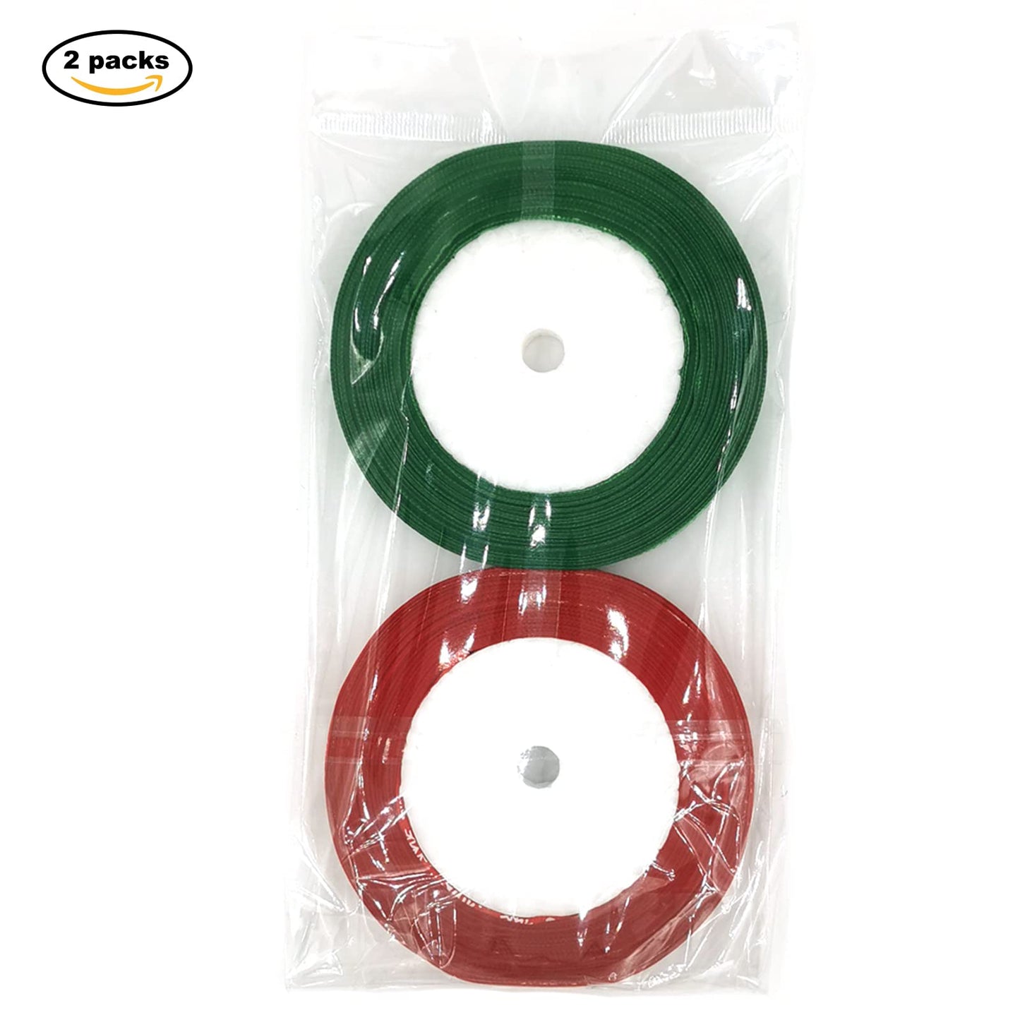 50Yards Christmas Ribbon Red and Green Satin Ribbon 3/8 Inch Holiday Gift Wrapping Ribbon Set with Marry Christmas Snowflake Pattern for Party Decor Christmas Tree Ornaments (25yard/roll,2rolls)
