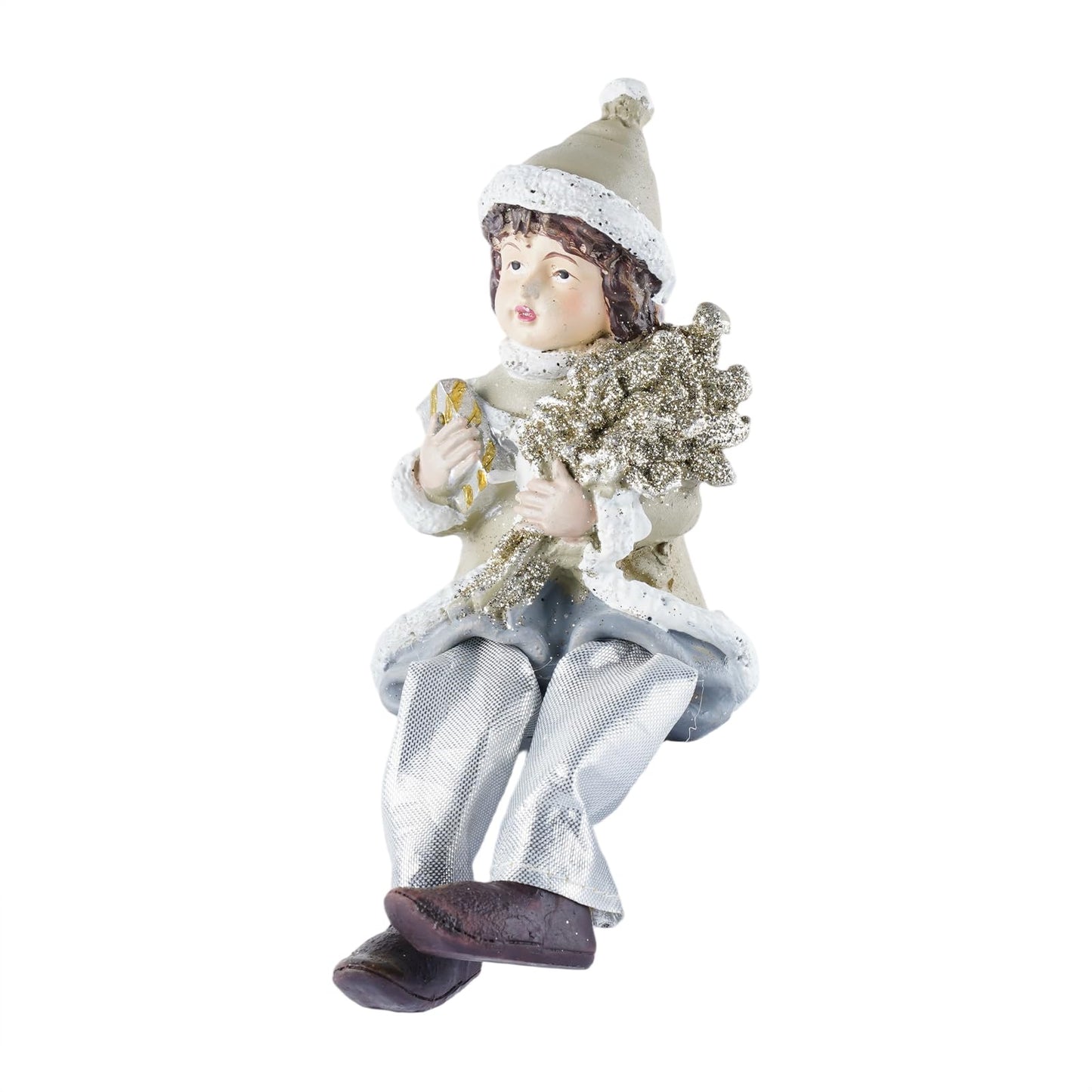 Brizoria Christmas Boy Figurines Shelf Sitters Winter Holiday Decorations Resin Cloth Dolls for Mantel Tabletop Decor, Ideal Gift for Mom, Dad, and Friends