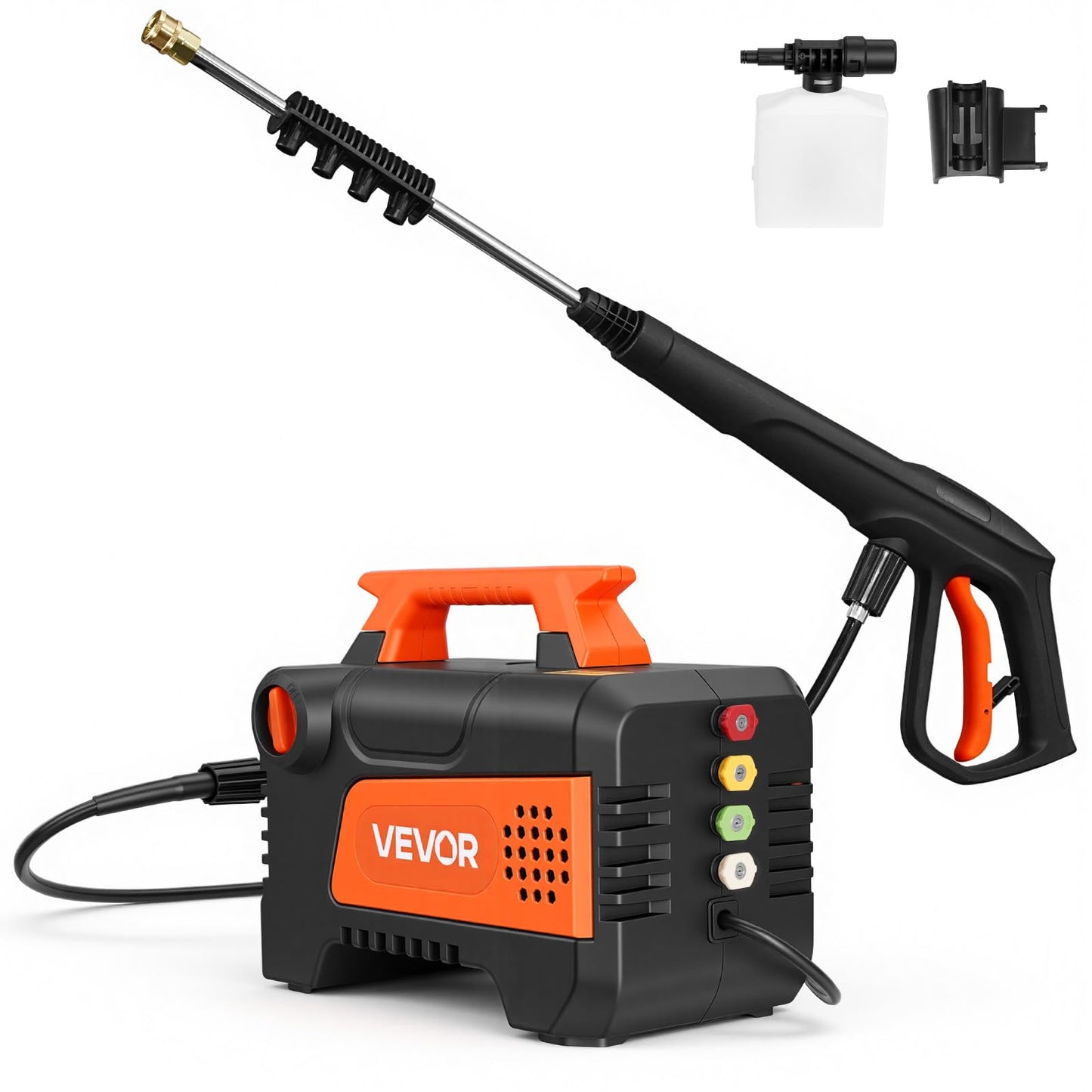 VEVOR Electric Pressure Washer, 1958 Max PSI 2.5 Max GPM, Portable Power Washer with 4 Nozzles, Metal Extension Wand, Commercial-Grade 5-Piston Plunger Pump, High Pressure for Cars,Driveways,Patios