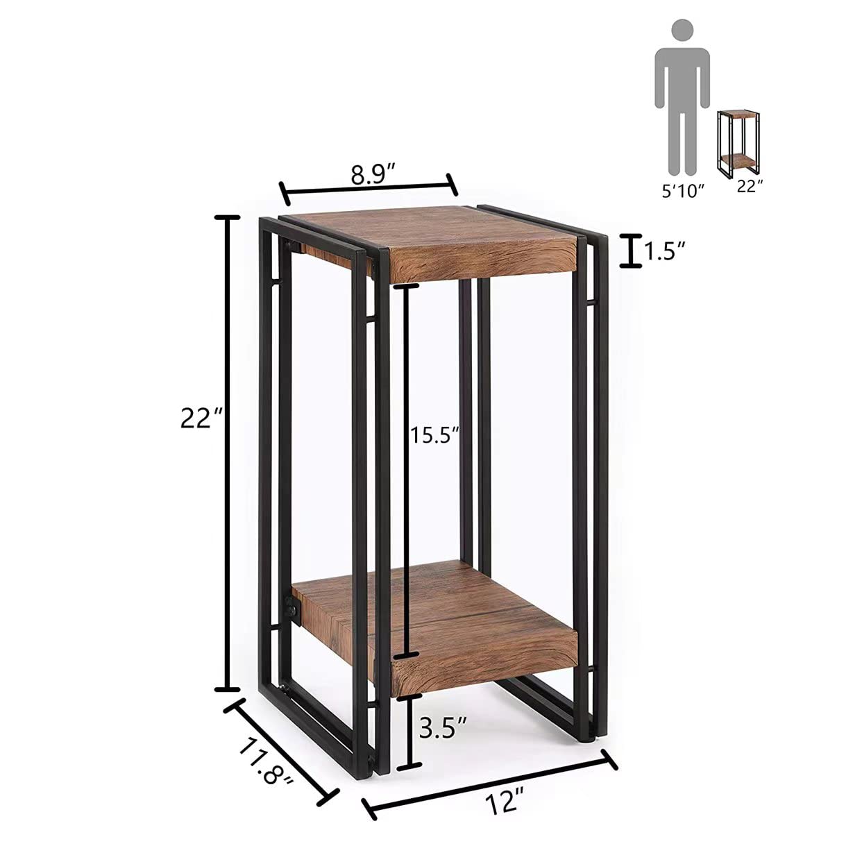 fusehome 22 inch Plant Stand Table, 2 Tier Plant Shelves Indoor Flower Pots Stand Holder Modern Corner Plant Stand Rack Shelves Square Plant Tables for Office Living Room, Balcony,Brown