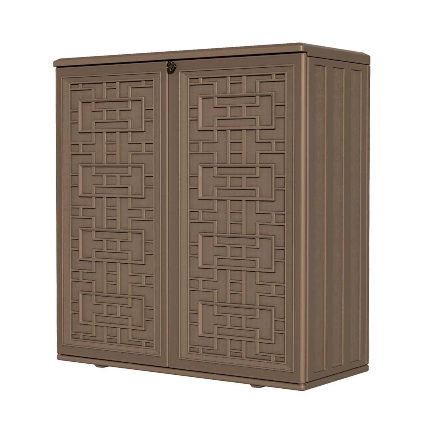 HOMSPARK Indoor/Outdoor Storage Cabinet with Doors and Shelf, 34”x16”x36” HDPE Plastic Storage Box for Patio, Balcony, Multi-Purpose for Tools, Brown