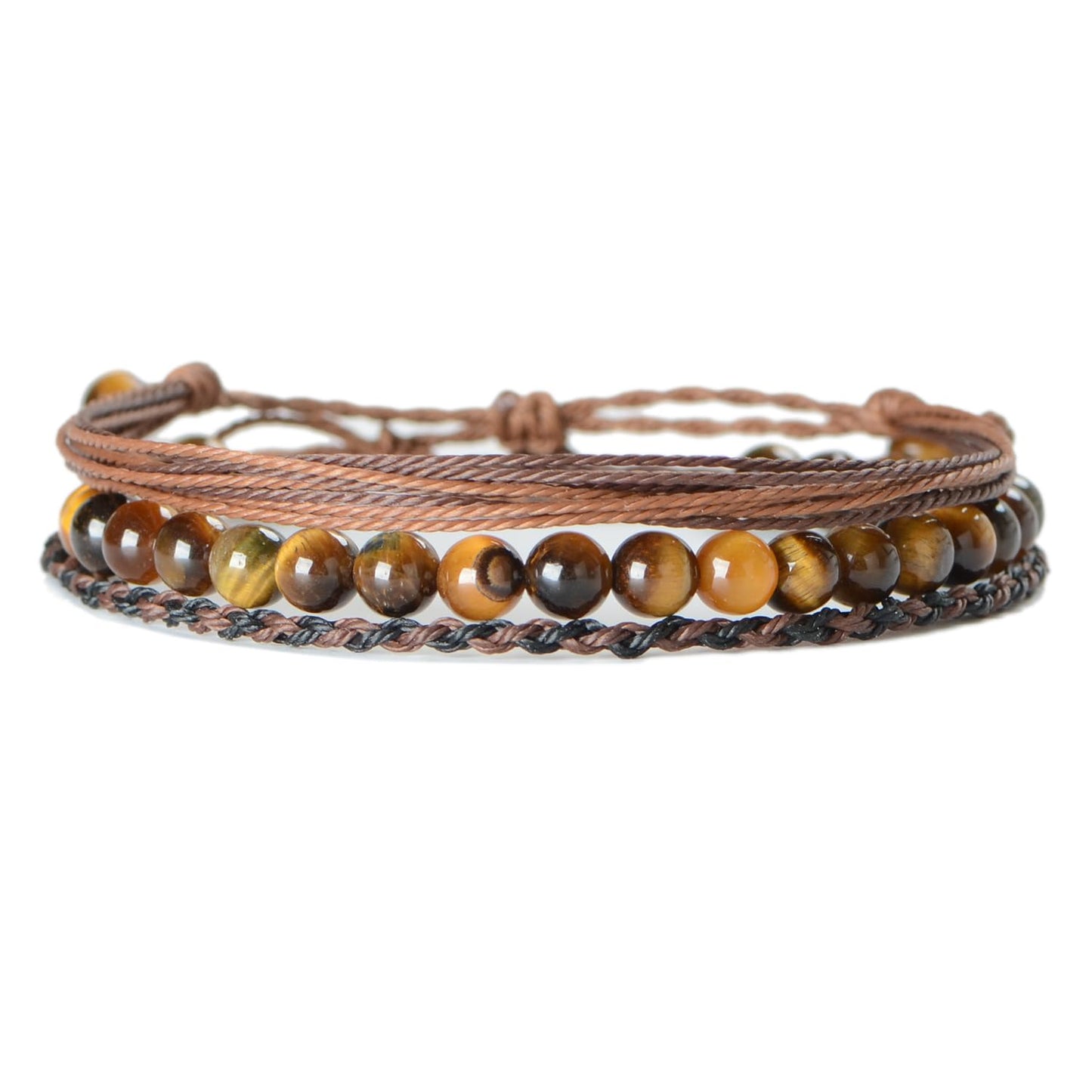 QOGIR Handmade Healing Bracelet,6mm Natural Yellow Tiger Gem Stone Beads Adjustable Bracelet, Courage and Confidence Bracelet