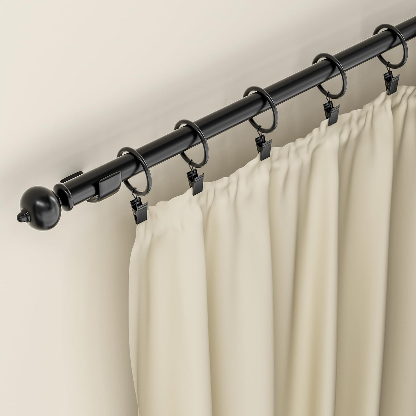 Homyplaza 44 Pack Black Curtain Rings with Clips, Curtain Hooks for Hanging, Heavy Duty Drapery Rings, Polish Rustproof Curtain Clips Hangers for Drapes, 1.26" Interior Diameter, Fits up to 1.14" Rods
