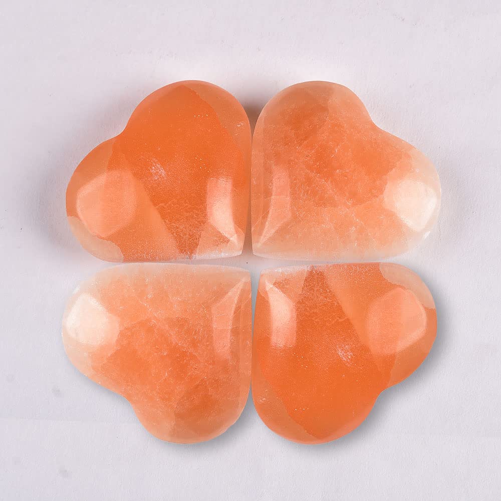 JIC Gem 2 Inch(60mm) Orange Selenite Crystal Stone Heart Palm Worry Stone Healing Crystals Gemstone with Free Display Holder and Gift Box Home Decoration