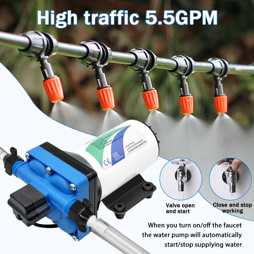 110V AC electric high-pressure self-priming diaphragm pump, Equipped with pressure switch，5.5GPM, 70Psi, for RV Marine Yacht Lawn Garden