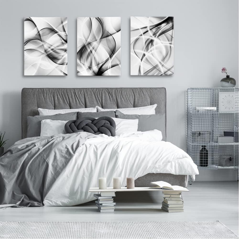 Creoate Abstract Canvas Wall Art Set of 3 - Black and White Large Wall Decor for Living Room and Bedroom (16x24 Inch)