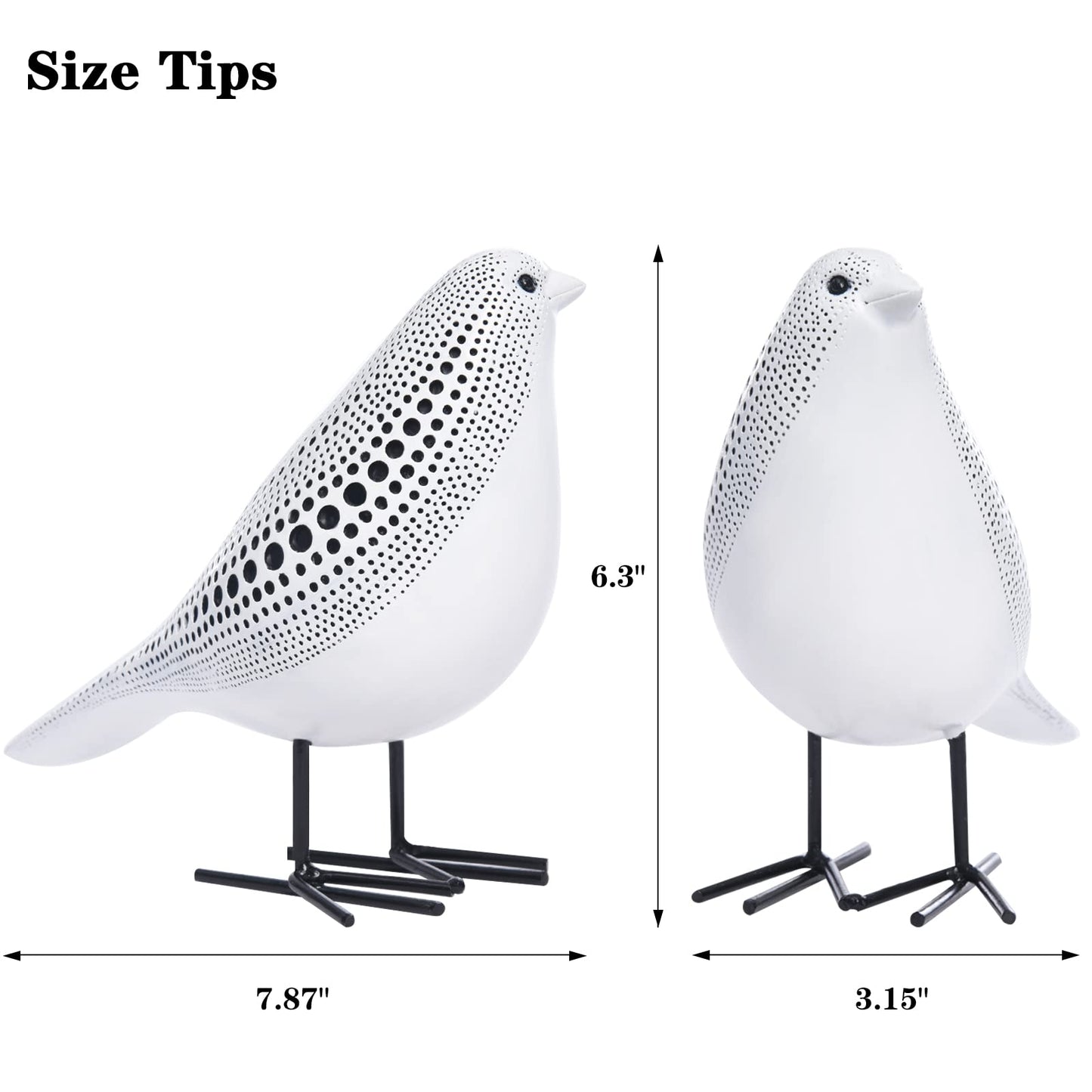 Quoowiit Bird Figurine, Modern Sculpture and Statues for Home Decor, Animal Statues for Bookshelf, Table, Entryway, Fireplace, Resin Decorative Sculpture with Chic Polka Dots Art Design (White)