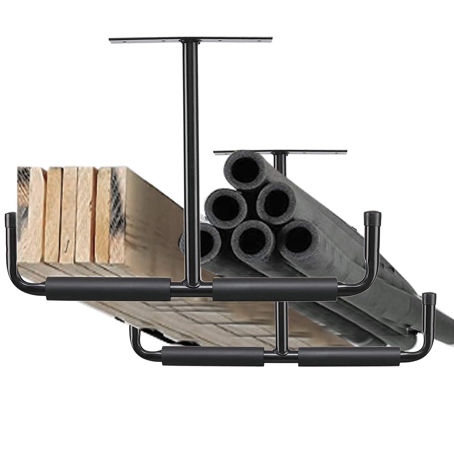 Ihomepark Overhead Garage Storage Rack, Heavy Duty Ceiling Mounted Garage Hooks Utility Hanger for Lumber Bike Tools(4 Pack, Black)
