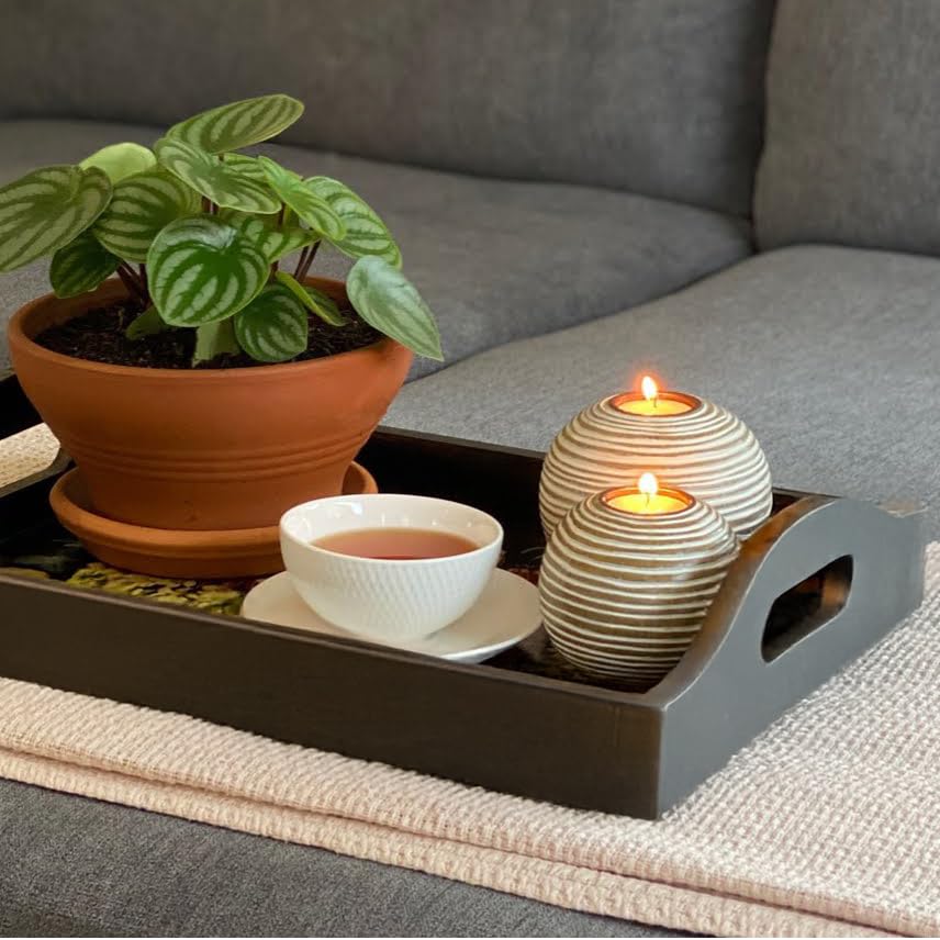 Tuva Orb Candle Holders (Gift Boxed Set of 2), Table Centerpieces for Dining or Living Room, Spa, Bathroom, Kitchen Counter, Mantle or Coffee Table Decor (Light Brown and White)