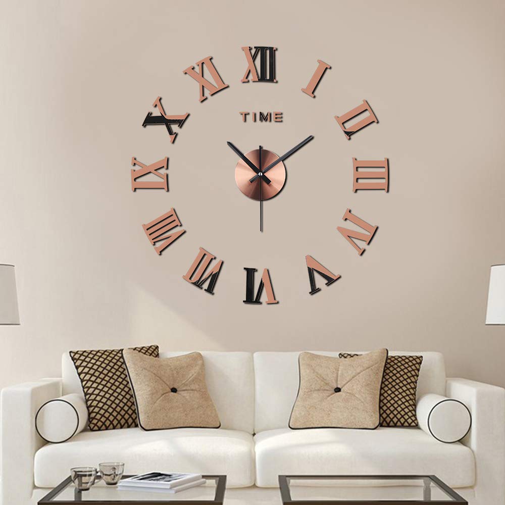 Amazlife 3D DIY Wall Clock, Modern Frameless Large 3D DIY Wall Clock Mirror Stickers Kit Decoration Home for Living Room Bedroom