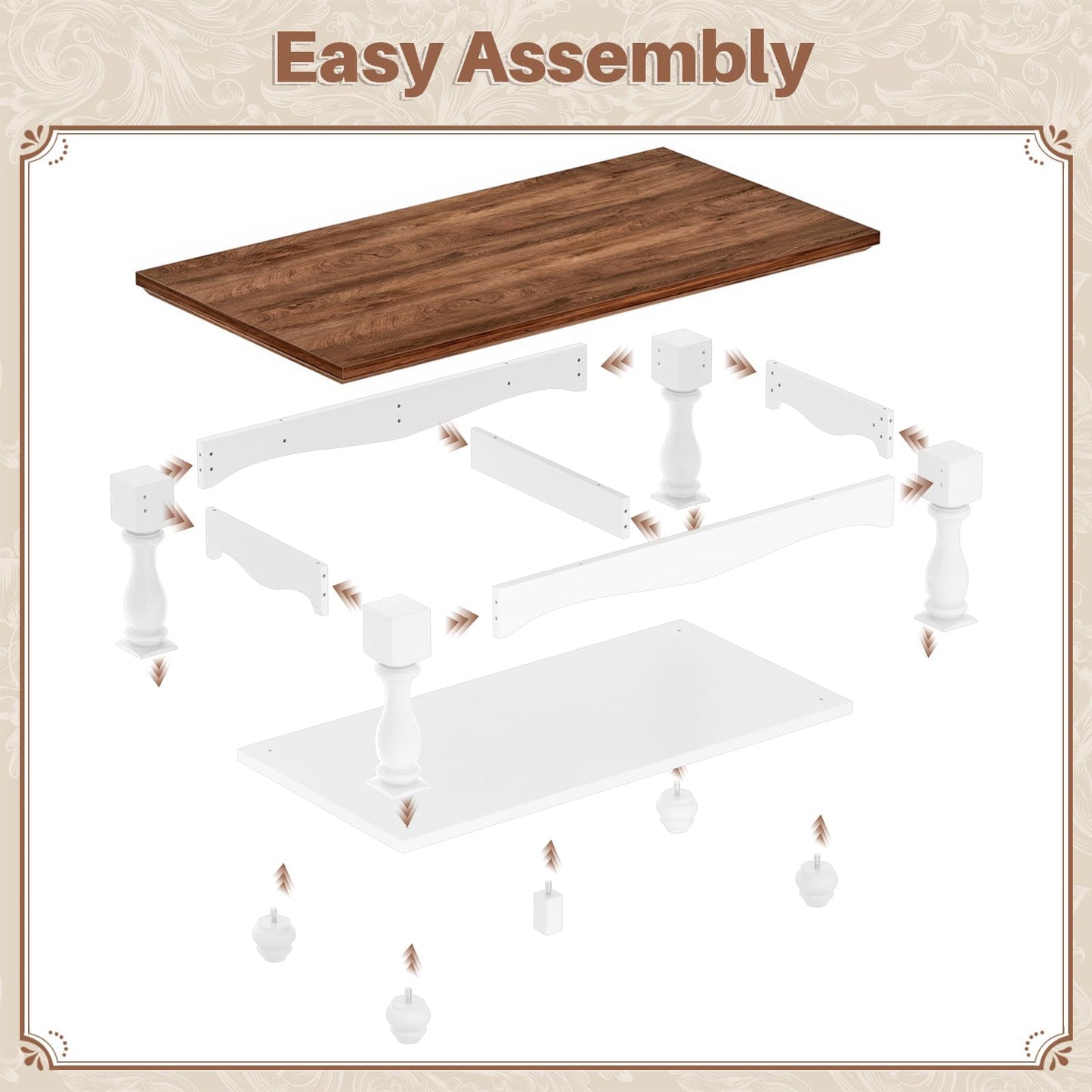 Besiost Farmhouse Coffee Table with Storage, 47" Mid Century Coffee Tables for Living Room, Modern 2-Tier Rectangle Coffee Table with Solid Wood Legs, Vintage Living Room Tables, Rustic Brown