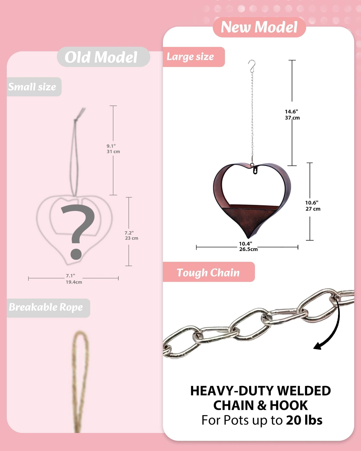 Philodwell Metal Plant Hangers Indoor and Outdoor: Easter Gifts for Mom Women Her Wife Garden Lovers Birthday - Heart Shape Hanging Planters for Window Wall Living Room Office Decor(Rustic)