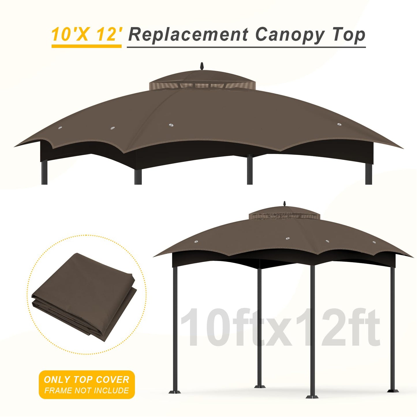 Replacement Canopy Top Cover, Double Tiered Waterproof Canopy Roof for Lowe's Allen Roth Gazebo #GF-12S004B-1 (Brown)