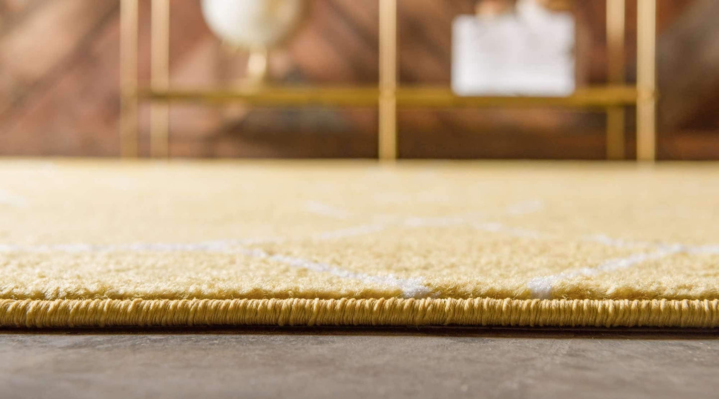 Unique Loom Trellis Frieze Collection Area Rug - Geometric (2' x 8' 8" Runner, Yellow/ Ivory)