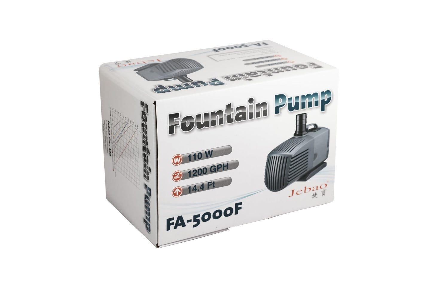 Jebao FA-5000F 1200GPH Submersible Fountain Pump for Hydroponics, Aquaponics, Waterfall, Fish Pond