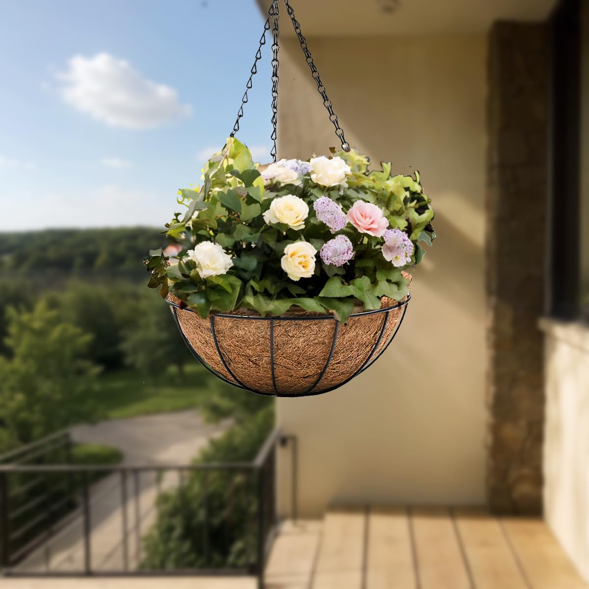 ArtFamy Hanging Baskets for Plants Outdoor(8 inch 4 Pack)- Coconut Coir Hanging Planters Outdoor, Metal Wire Baskets with Coco Liner, Hanging Pots for Plants Indoor, Flower Pots for Railings