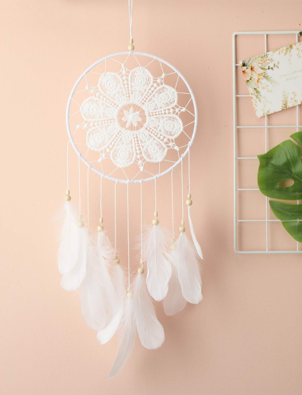 Malicosmile Dream Catchers White for Bedroom, Handmade Hanging Decorations White Feather Lace Dream Catcher Mobile for Girls Room Decor