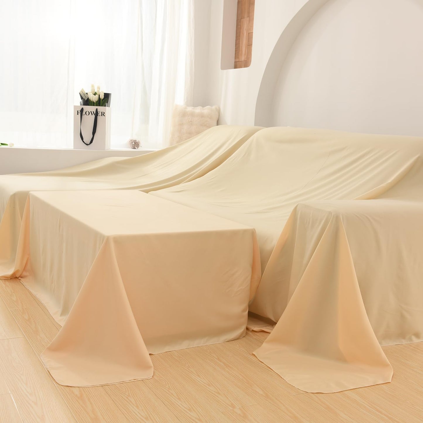 WTHAVEN Furniture Cover Multi-Purpose, Indoor and Outdoor Furniture Dust Cover Sofa Cover Dustproof Breathable Mattress Protector Cabinet Cloth Home Dust Block (Beige, 350cm x 400cm(137x157in))