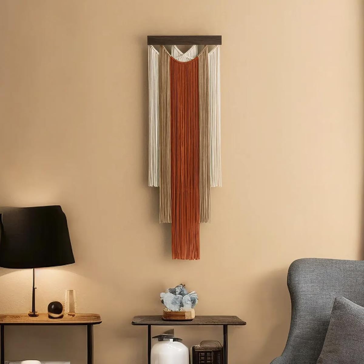 M MANUAL Macrame Wall Hanging 15.7x47.2Inch Fiber Handmade Macrame Wall Hanging Bohemian Yarn Tapestry Living Room Bedroom Modern Home Decor For Boho Home Decoration (B)