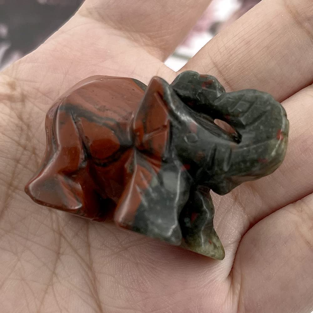 Ouubuuy Africa Bloodstone Crystal Elephant Pocket Guardian Figurine Elephant Statue 1.5 inch for Healing Reiki Spiritual Gift Cute Meditation Office Room Desk Decor