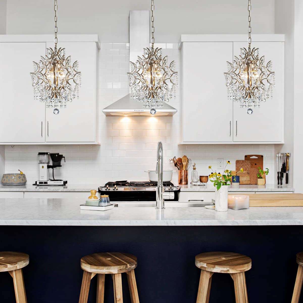 AGV LIGHTING Crystal Chandeliers, Modern Style Pendant Light Fixture with 1-E26-Light Socket, Perfect for Living Space, D13 x H16, Adjustable Chains 59", Brass Finish