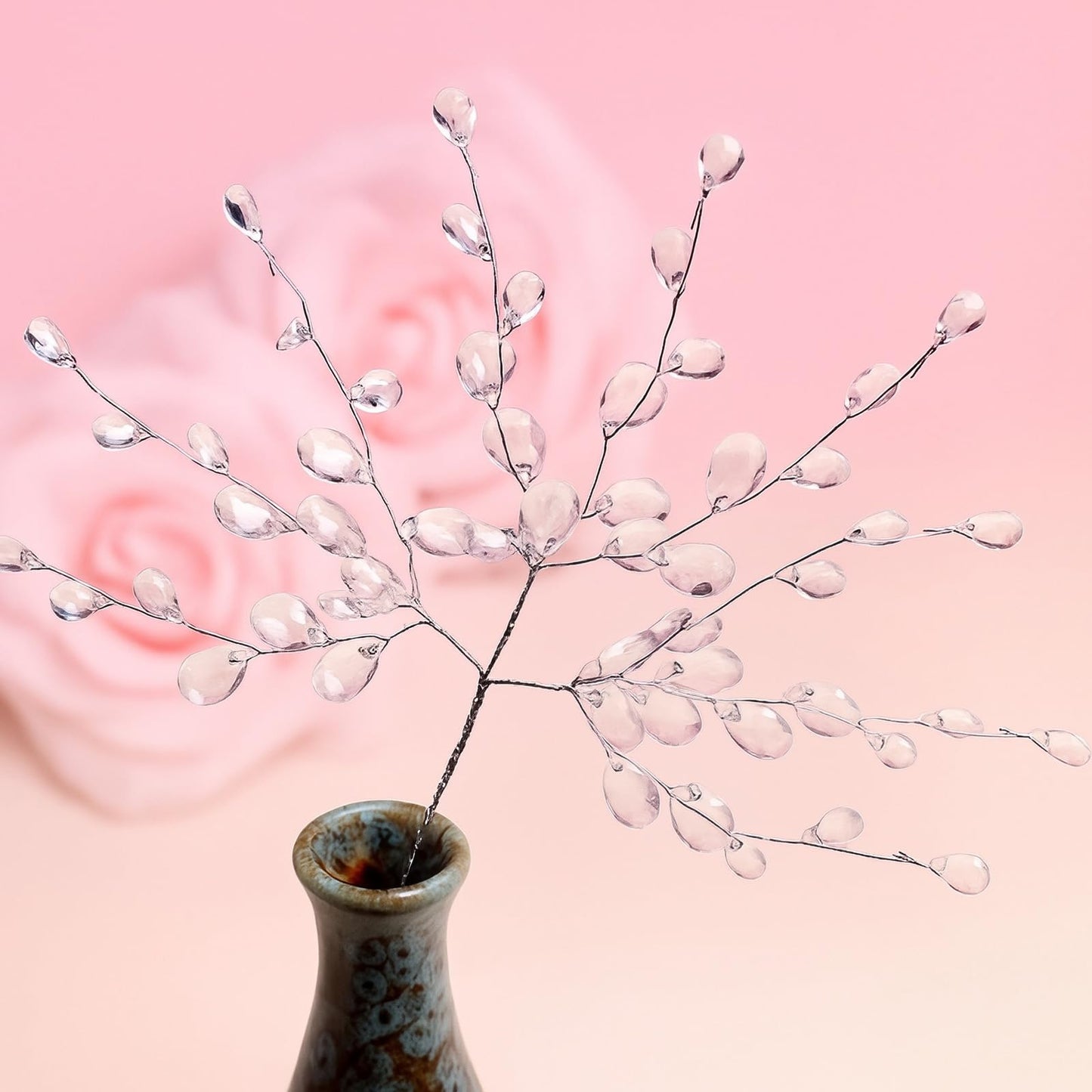 20PCS Acrylic Crystal Flower Branches – Clear Artificial Bead Drop Bouquets, Glitter Floral Acrylic Picks Arrangement for Wedding, Christmas, Thanksgiving & Home/Office Table Top Decoration – Clear