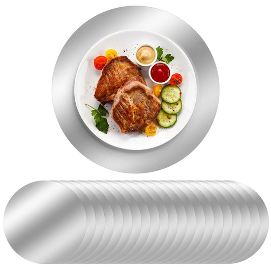 50PCS Silver Paper Placemats for Dinner Plates, 13 Inch Round Disposable Chargers, Shiny Holiday Place Mat for Dining Table Setting Valentine's Day Weddings Birthday Parties Kitchen Banquet Decor