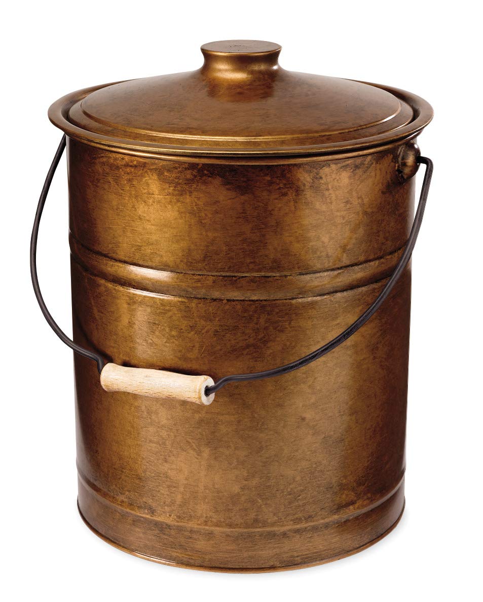 Plow & Hearth 3 Gallon Black Large Ash Bucket with Lid and Wood Handle | 28 Gauge Galvanized Iron Metal | Double Bottom | Tool for Fireplaces Fire Pits Wood Burning Stoves (Copper)