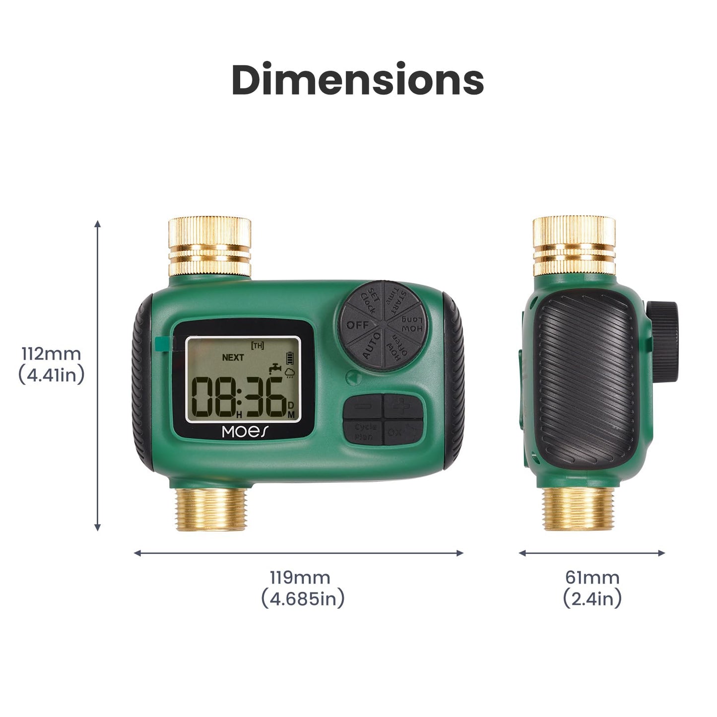 MOES Sprinkler Timer, Brass Inlet & Outlet, Programmable Automatic Irrigation Controller, Rain Delay, Manual Watering, 1 Zone Water Hose Timers for Gardens, Lawns, and Hose Systems