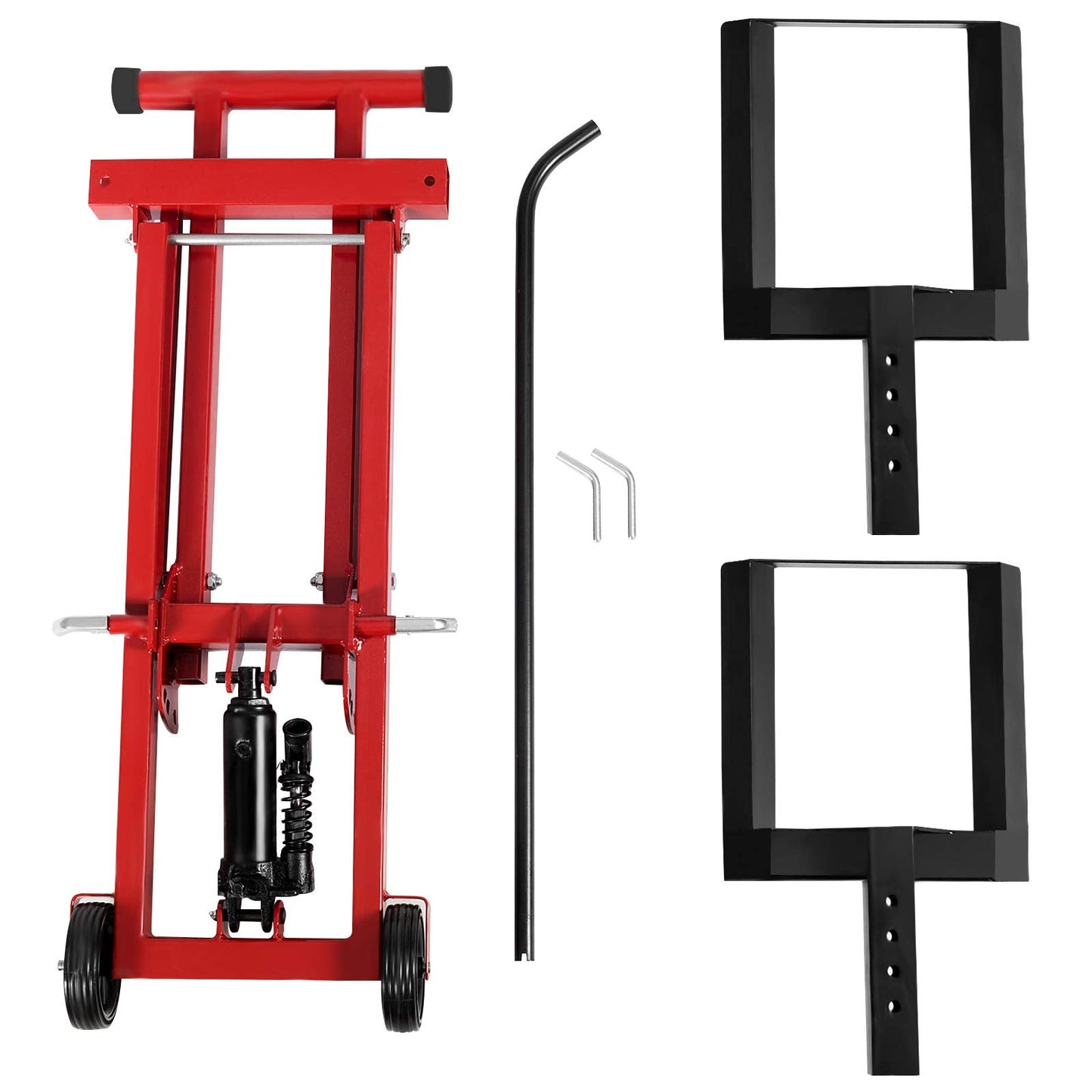 Goplus Lawn Mower Lift, 500LBS Capacity Zero Turn Mower Lift with Hydraulic Jack, Non-Slip Wheels, Adjustable Movable Lawn Mower Lift Jack for Riding Tractors, Lawnmowers