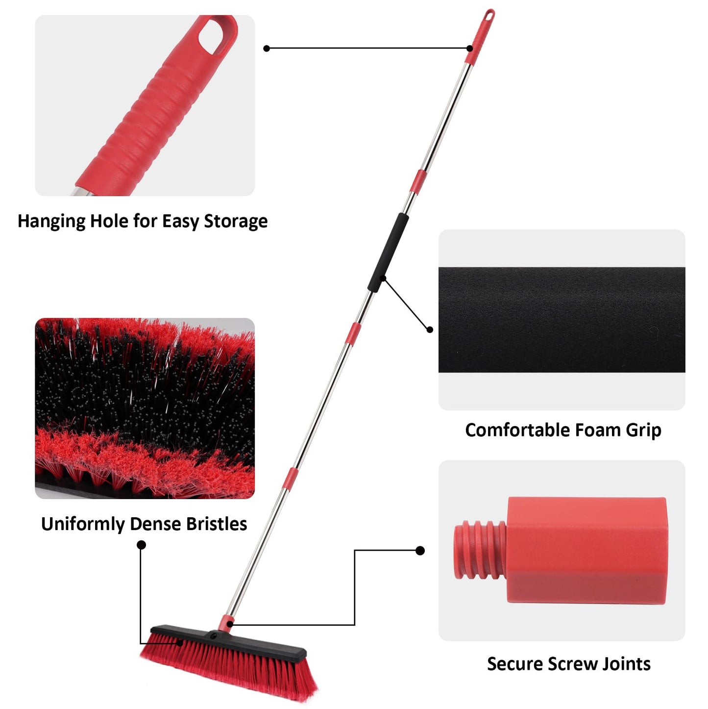 Honclea 18” Push Broom with 70” Adjustable Handle - Heavy Duty Outdoor Broom for Shop, Garage, Driveway, Patio, Yard & Deck Cleaning