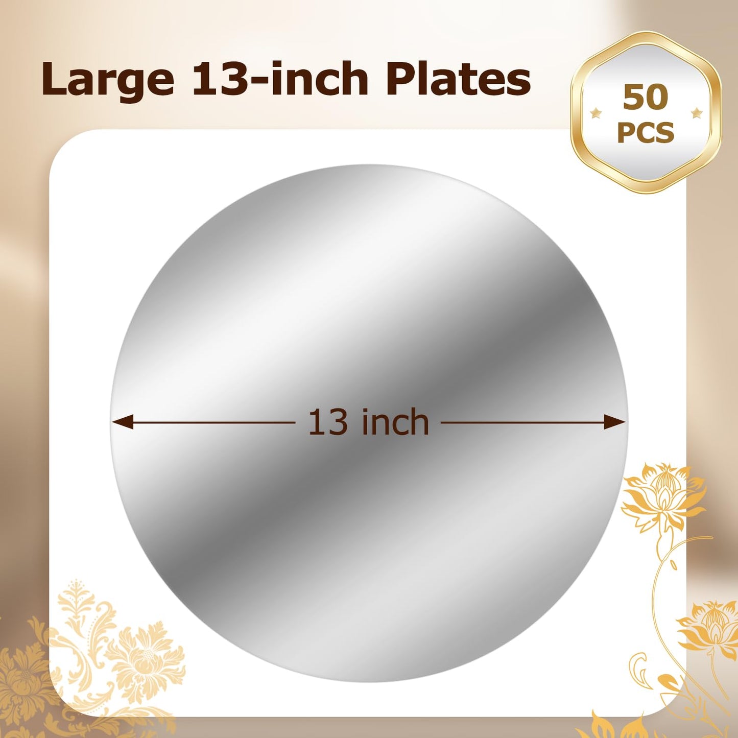 50PCS Silver Paper Placemats for Dinner Plates, 13 Inch Round Disposable Chargers, Shiny Holiday Place Mat for Dining Table Setting Valentine's Day Weddings Birthday Parties Kitchen Banquet Decor