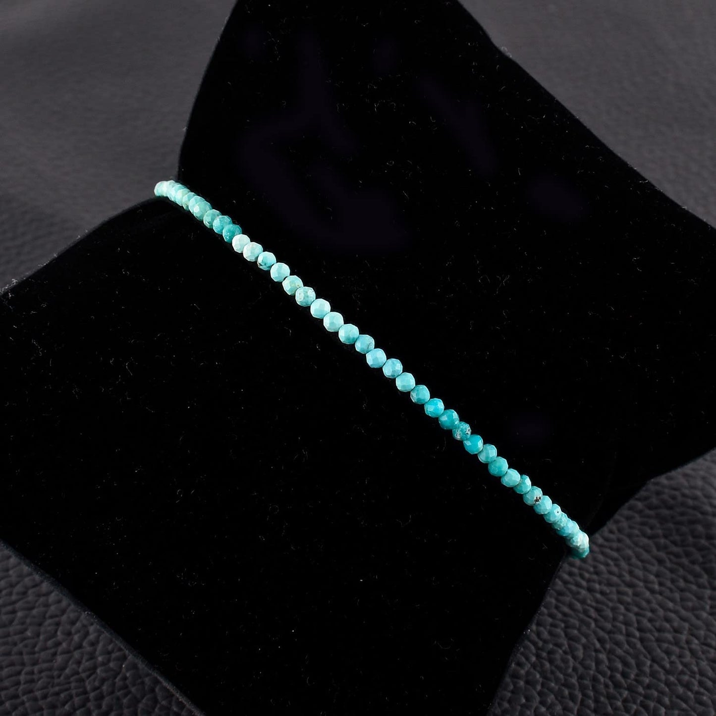 QNAVIC Real Shaded Blue Turquoise Gemstone Micro Round Beads Dainty Bangle Bracelet Jewelry for Women Healing Chakra Crystals December Birthstone Gifts Silver Plated Chain 8 inch