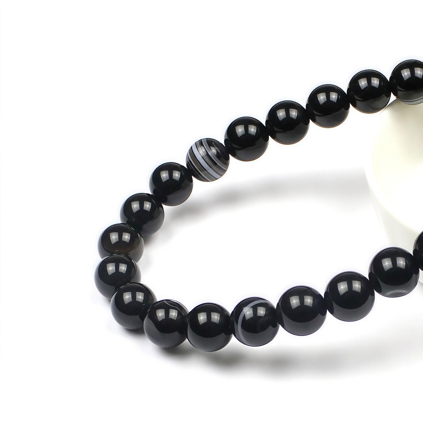 MJDCB Natural Black Striped Agate Round Loose Beads for Jewelry Making DIY Bracelet Necklace (10mm)