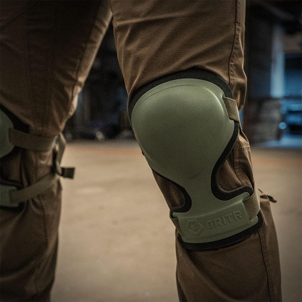 GRITR Tactical Knee Pads for Work, Hunting, Construction, Gardening, Paintball w/Foam Padding, Hard Shell & Adjustable Straps - Heavy Duty Professional Knee Protectors for Men & Women, Ranger Green