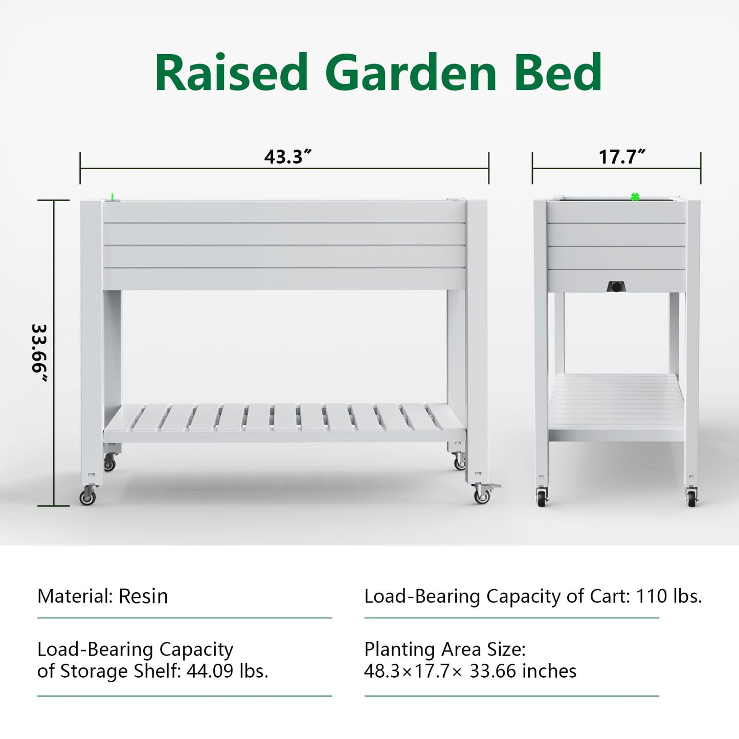 Vixzen Raised Garden Bed Outdoor,Reinforced Large Planter Box with Wheels & Storage Shelf,Mobile Planter Bed Box for Backyard, Patio, Balcony (Ashen, 21Gal（43.31"×17.72"×33.66"）)