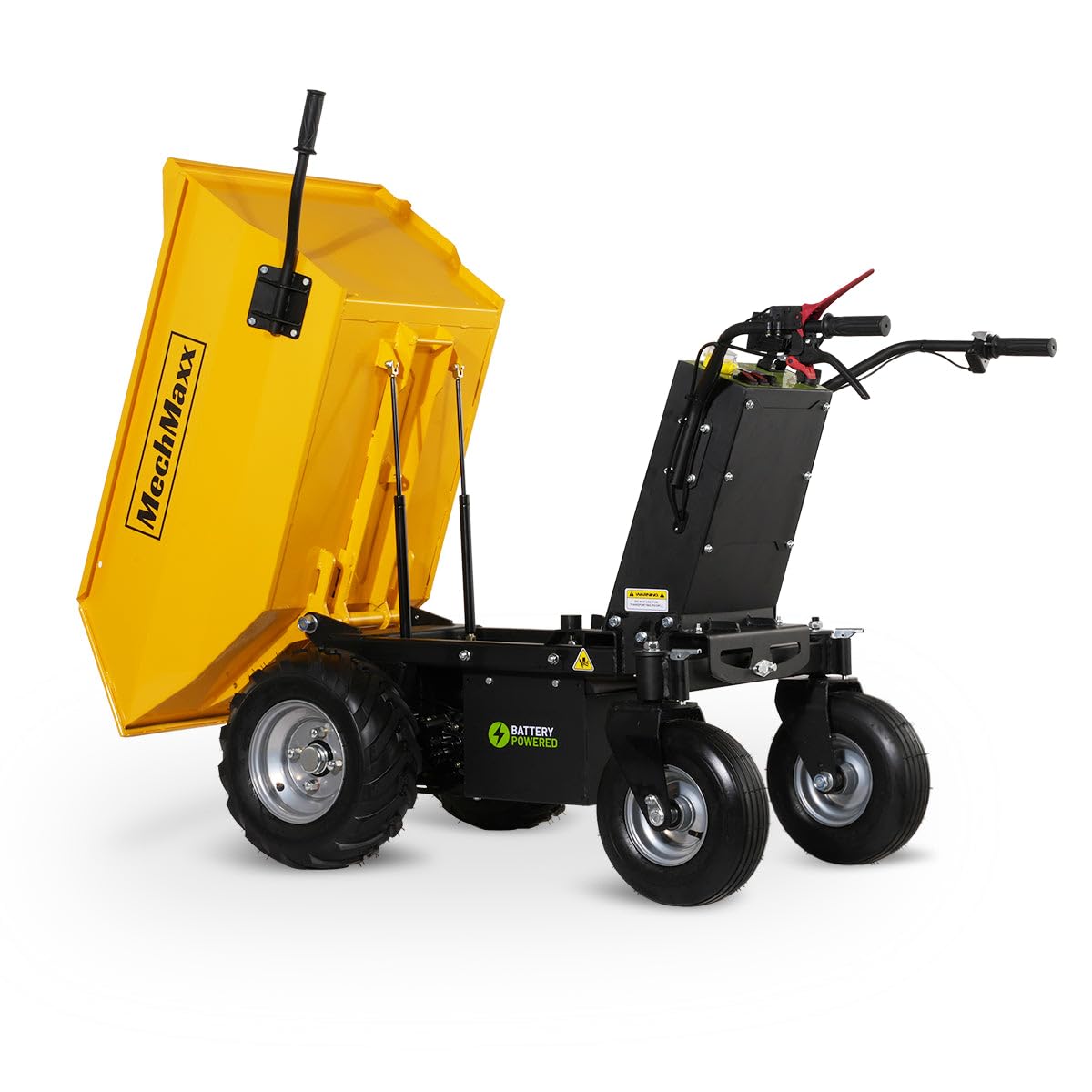 MechMaxx 1100Lbs Loading Battery Powered Barrow Electric Mini Dumper Dump Cart Wheel Barrow, with 30W Light, 1000W 48V Brushless DC Motor, LED Display Screen, Model E50 (Yellow)