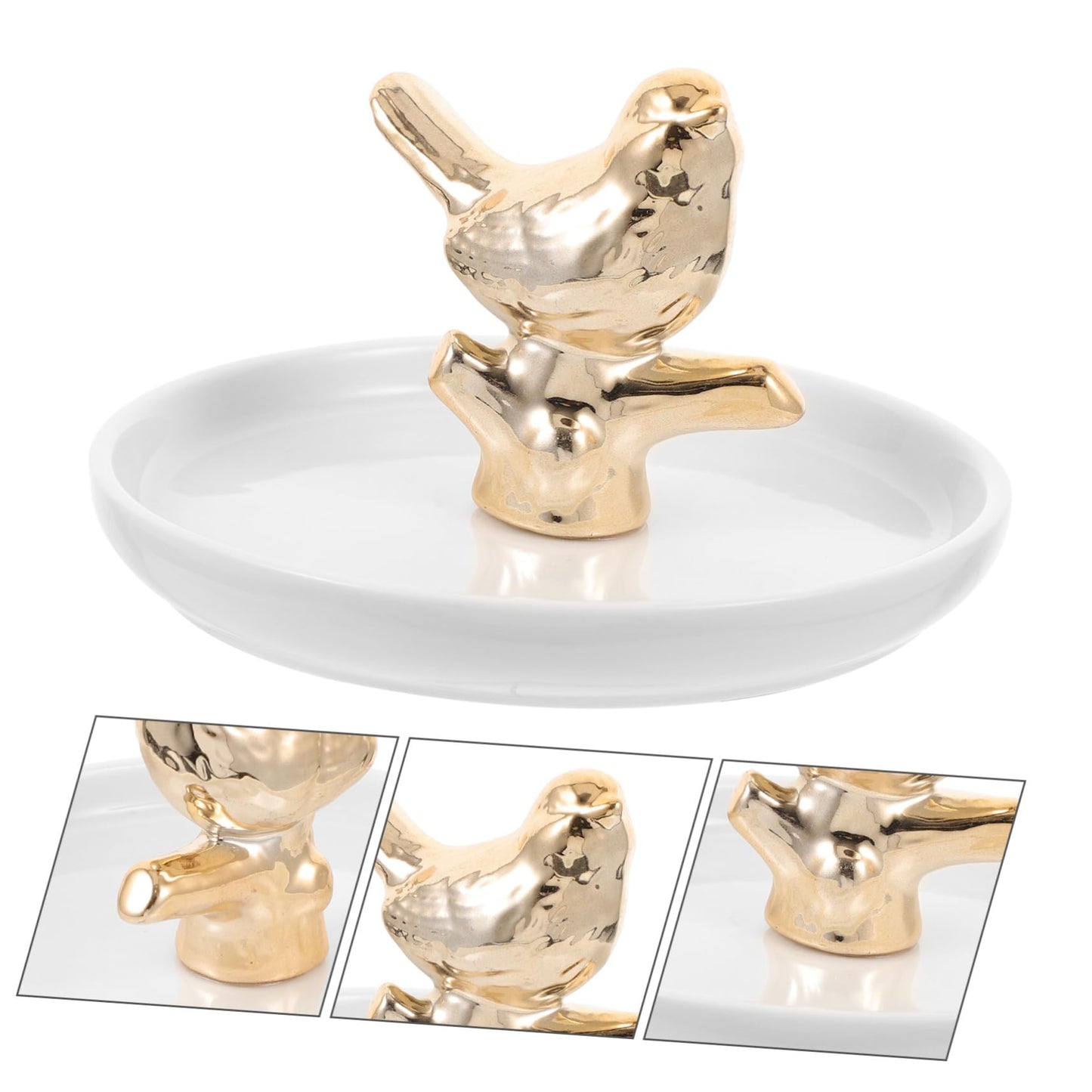 JECOMPRIS Unique Ceramic Jewelry Dish Ring Holder Tray White Tray for Wedding Decor