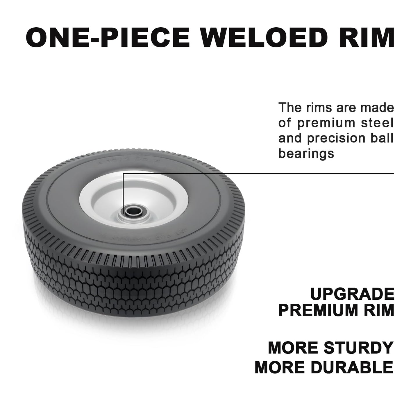 CYHOBK 2-Pack 4.10/3.50-4" Flat Free Solid Rubber Tires - 10" Replacement Wheels with 5/8" Axle Bore, 2.2" Offset Hub for Gorilla Cart, Hand Truck, Garden Wagon, Dump Carts - Puncture Proof
